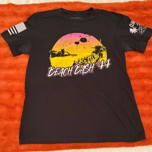 Grunt Style Black Beach Bash '44 Graphic Tee with Pink & Yellow Sunset